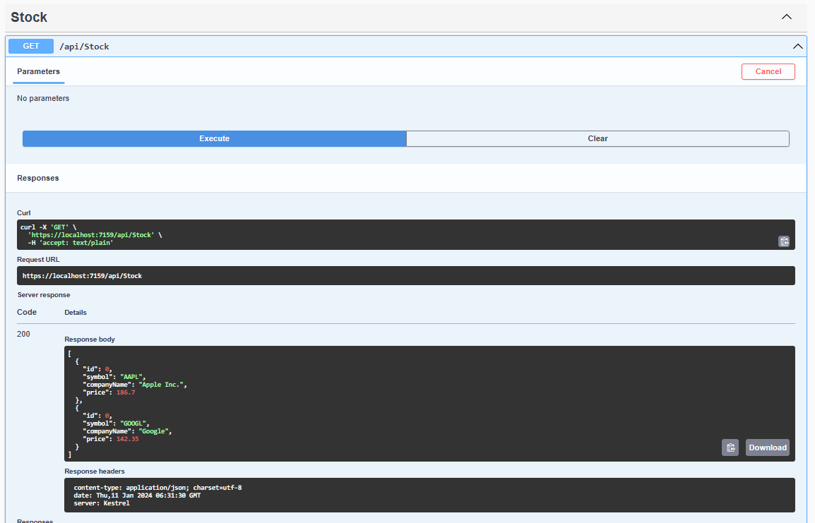 Swagger API Response