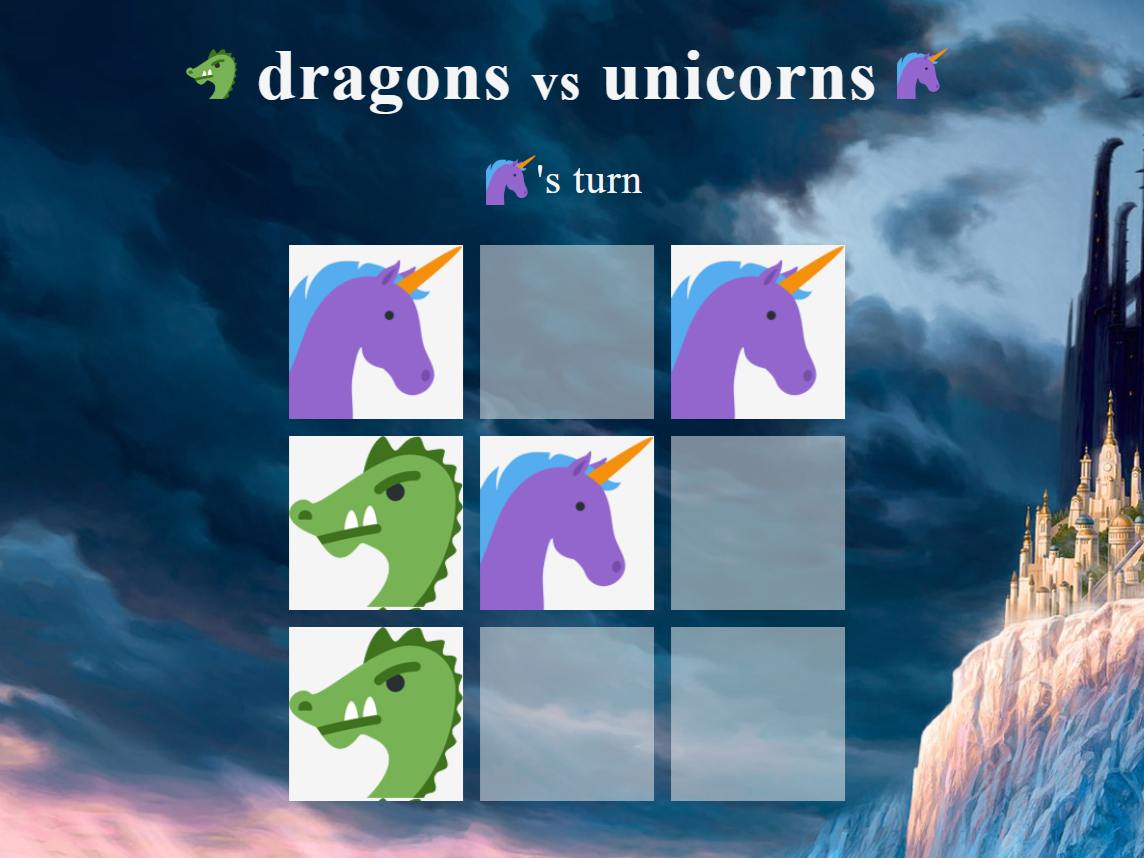 Dragons vs Unicorns main screen